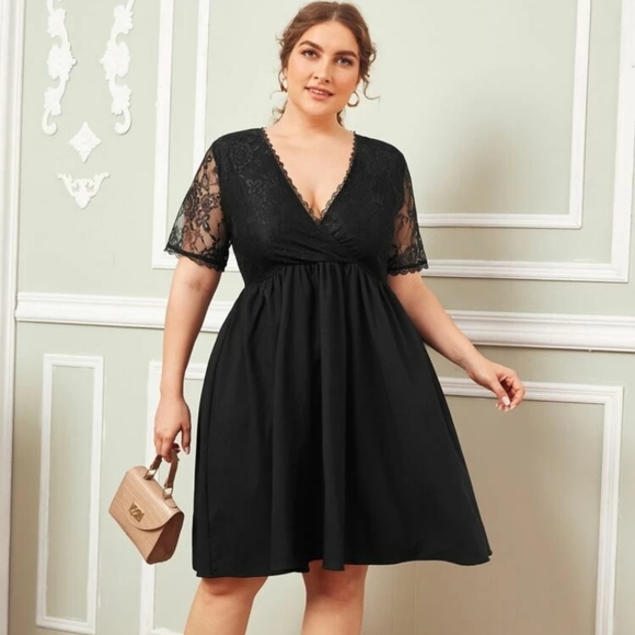 0X/XL - Plus Surplice Neck Lace Bodice Dress - Picture 3 of 6